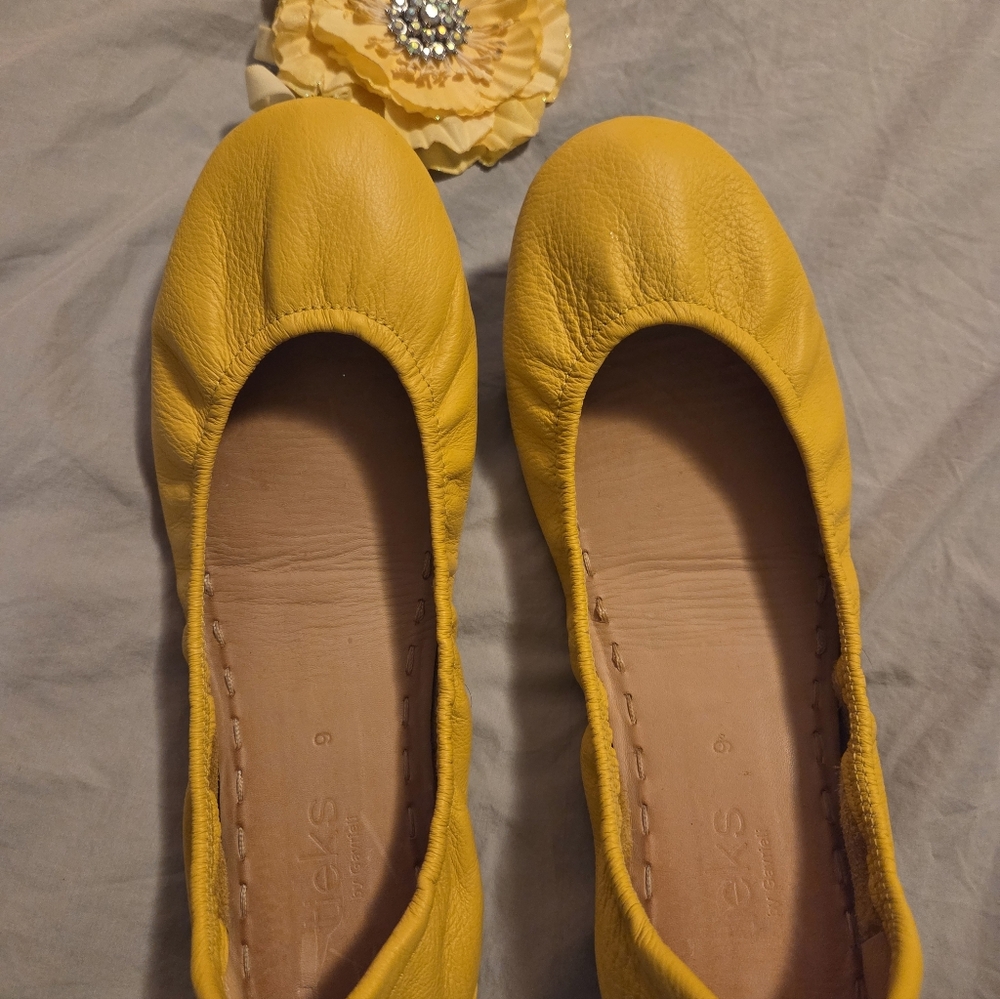 Tieks Yellow Flats with Elastic Trim and Foldable Design With A Box And Flower - Picture 13 of 13